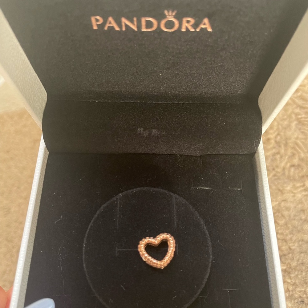 Pandora Beaded Open Heart Rose Gold Charm - Picture 2 of 3
